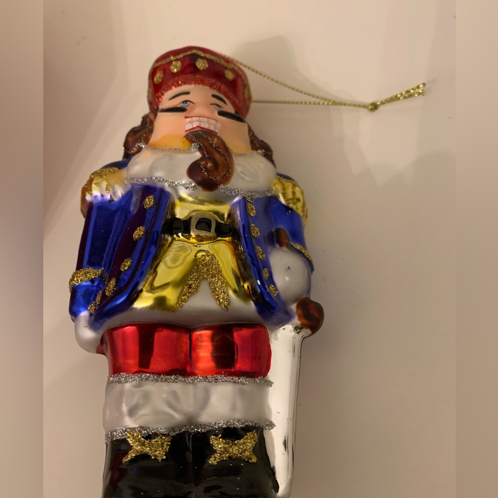 Charming Nutcracker Ornament in Blue and Gold